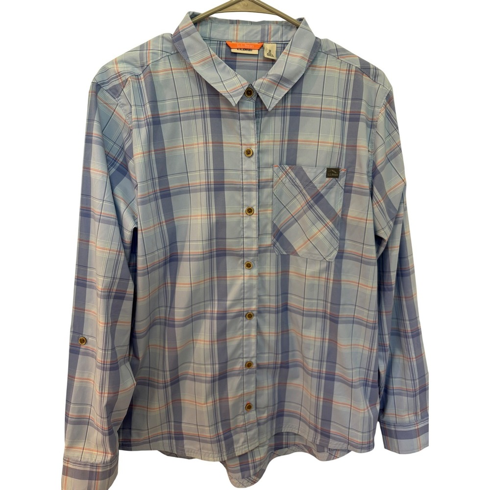 L.L. Bean Men's Plaid Button Down Shirt Long Sleeve Roll Tab‎ Blue Orange M